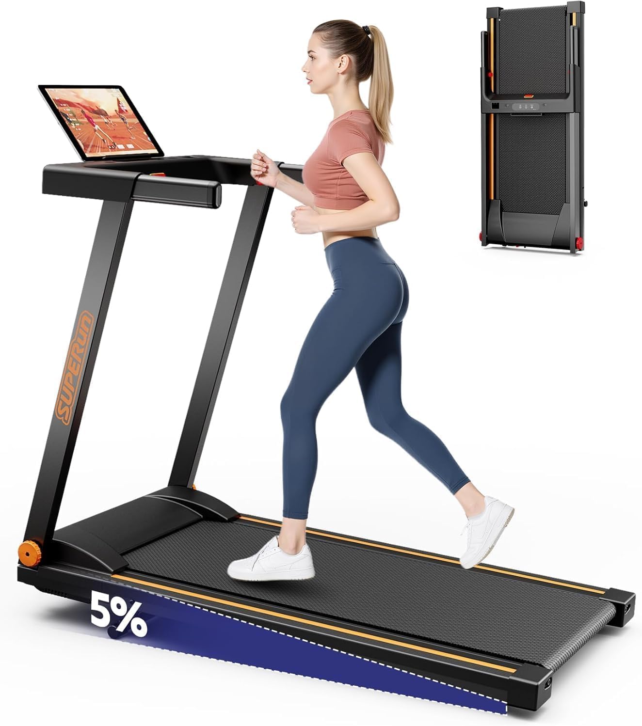 3.0HP Incline Treadmill with Console, Blue Glow