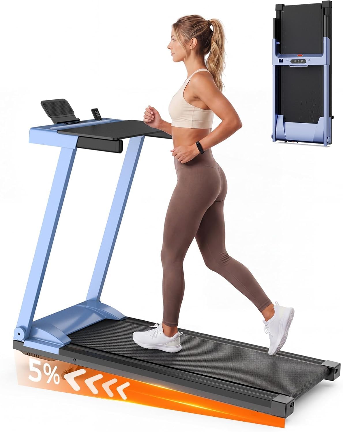 3.0HP Incline Treadmill with Console, Orange Stripe