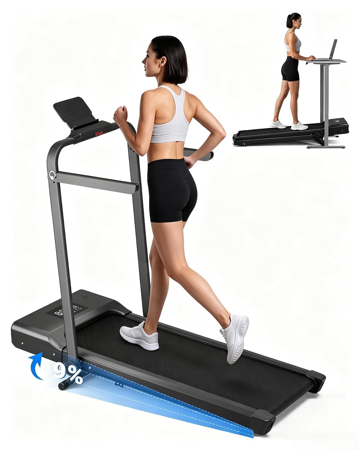 3.0HP Incline Treadmill with Handlebar, Black