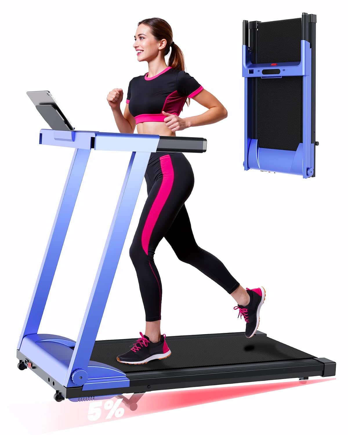 4-in-1 Folding Treadmill with Handles, Blue Frame