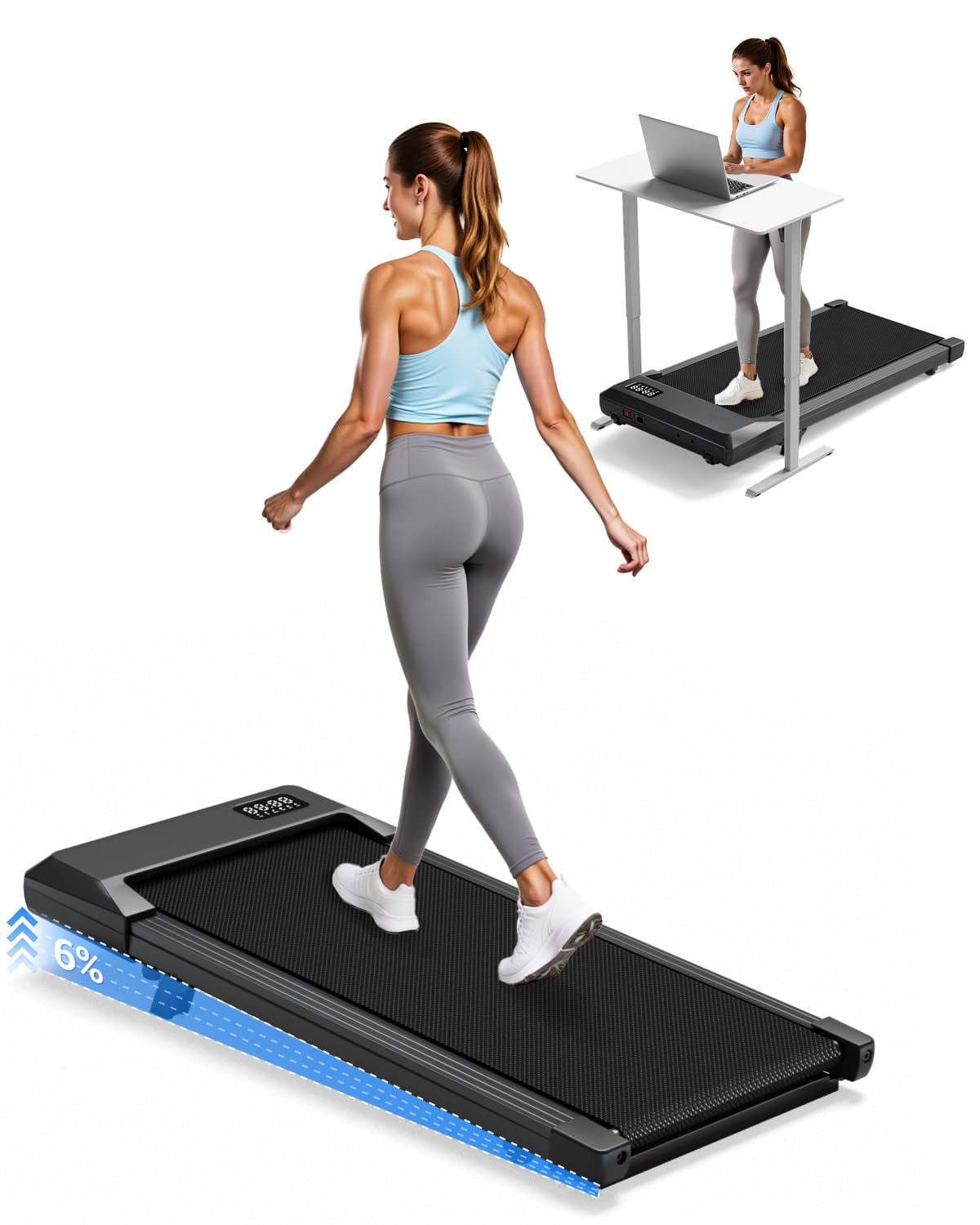 6% Incline Walking Pad, Blue Glow